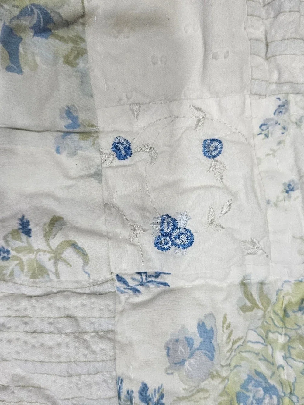 Simply Shabby Chic British Rose Blue Floral Patchwork Quilted STD Pillow Shams 2